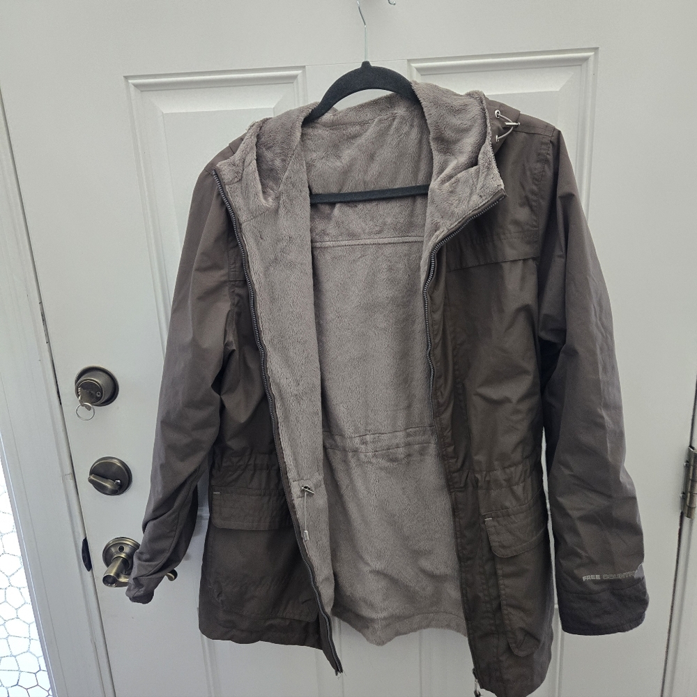 Free Country Women's Hooded Reversible Faux Fur-Lined Jacket - Taupe